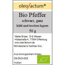 Bio Gewürz Malabar Pfeffer, ganz, schwarz 50 g