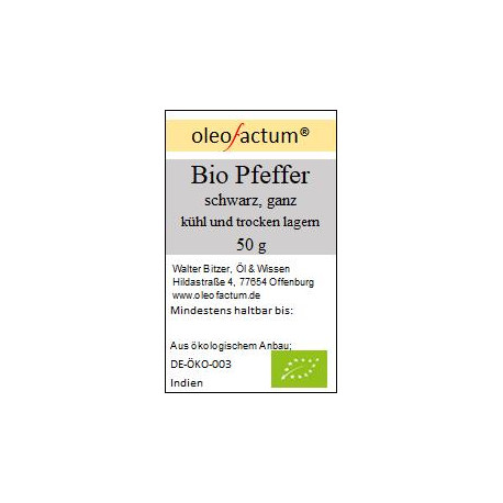 Bio Pfeffer Malabar, ganz, schwarz 50 g